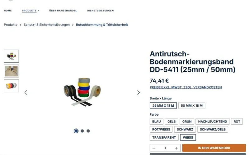 Produktseite auf hansehandel.com, Desktop