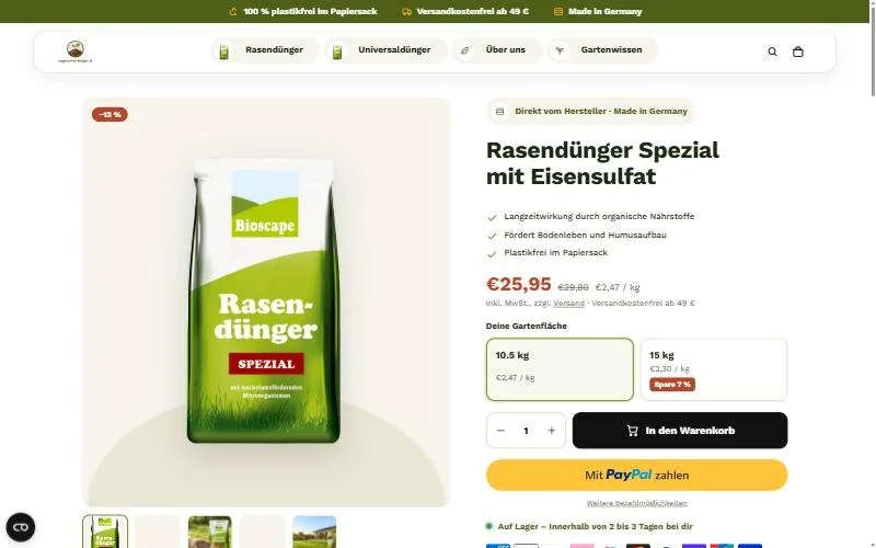 Produktseite organischer-dünger.de am Desktop